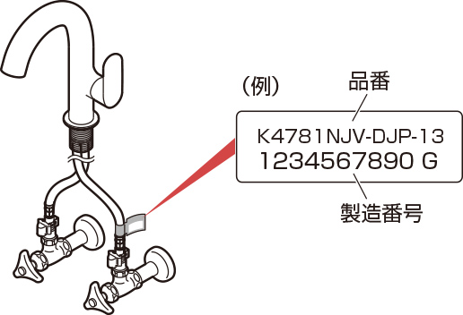 水側のフレキホース下部に貼付けの図